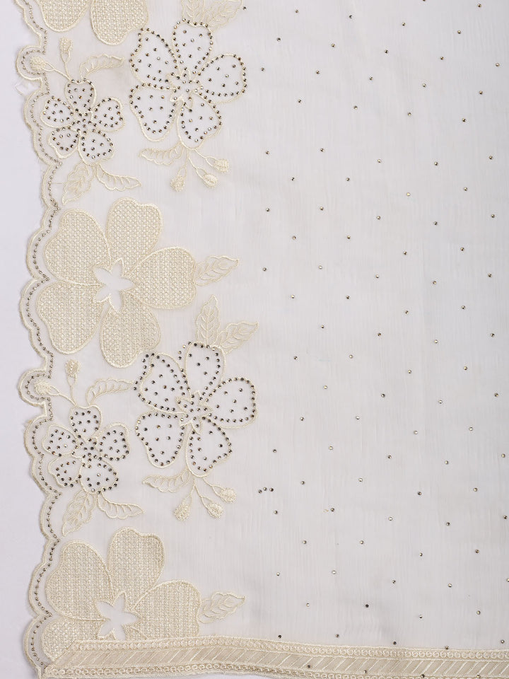 Neck Embroidered Organza Unstitched Suit With Dupatta