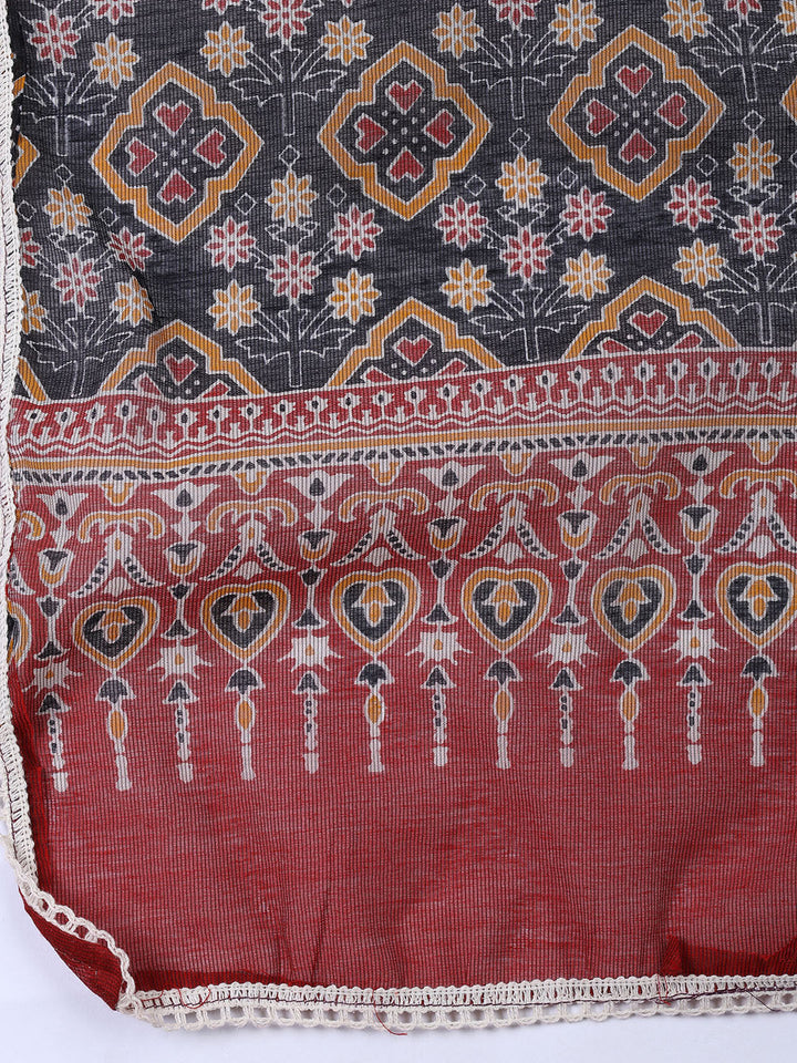 Printed Cotton Blend Unstitched Suit With Dupatta