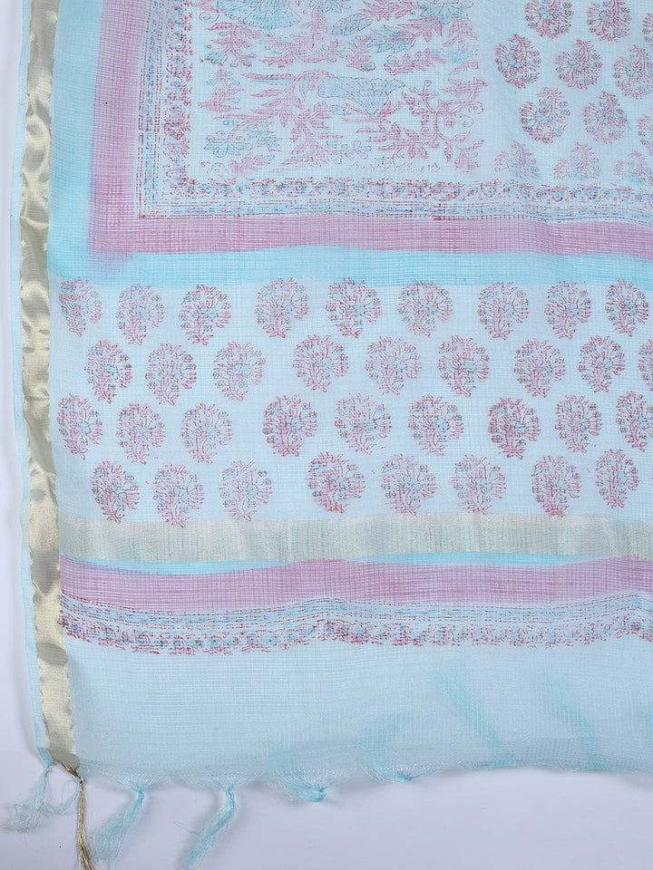 Neck Work Cotton Blend Unstitched Suit With Dupatta