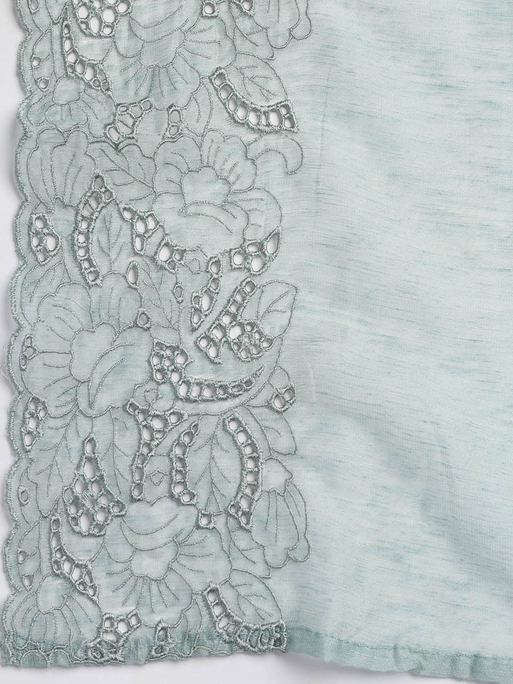 Embroidery Linen Unstitched Suit With Dupatta