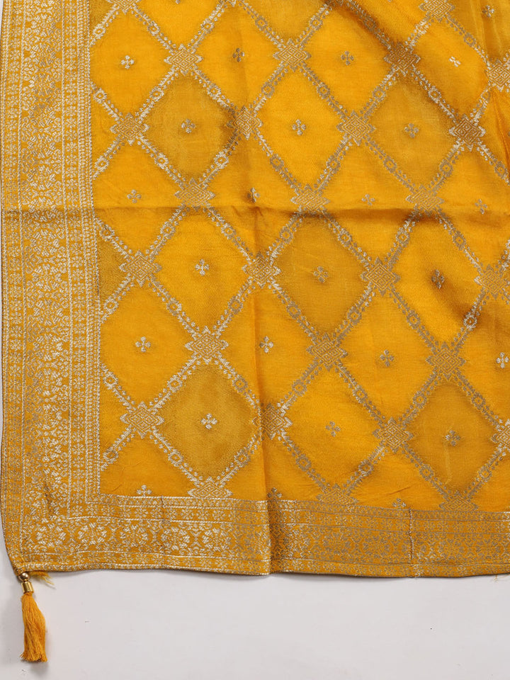 Neck Embroidered Chanderi Unstitched Suit Piece With Dupatta