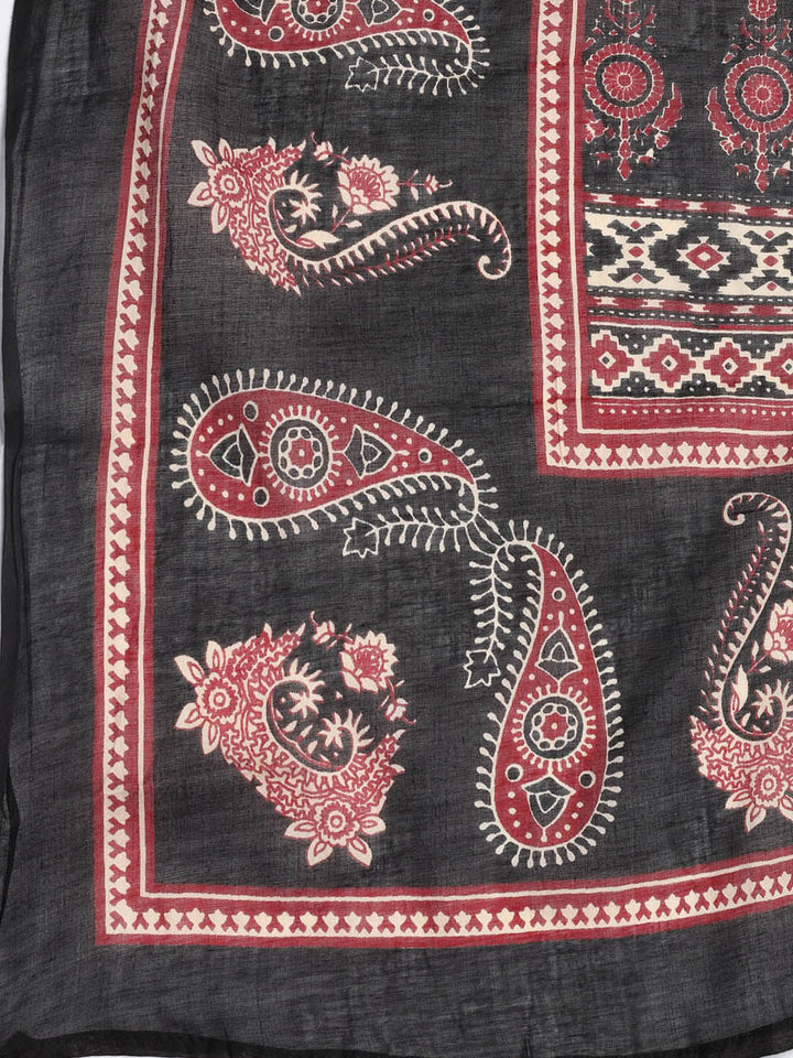 Patch Neck Cotton Blend Unstitched Suit With Dupatta