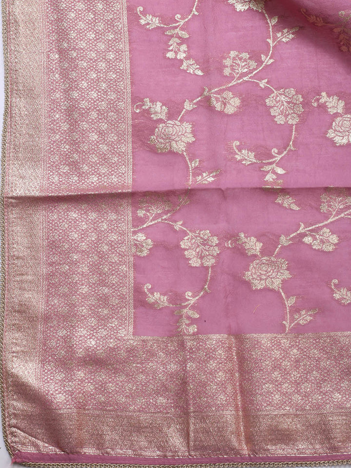 Neck Embroidery Chanderi Unstitched Suit With Dupatta