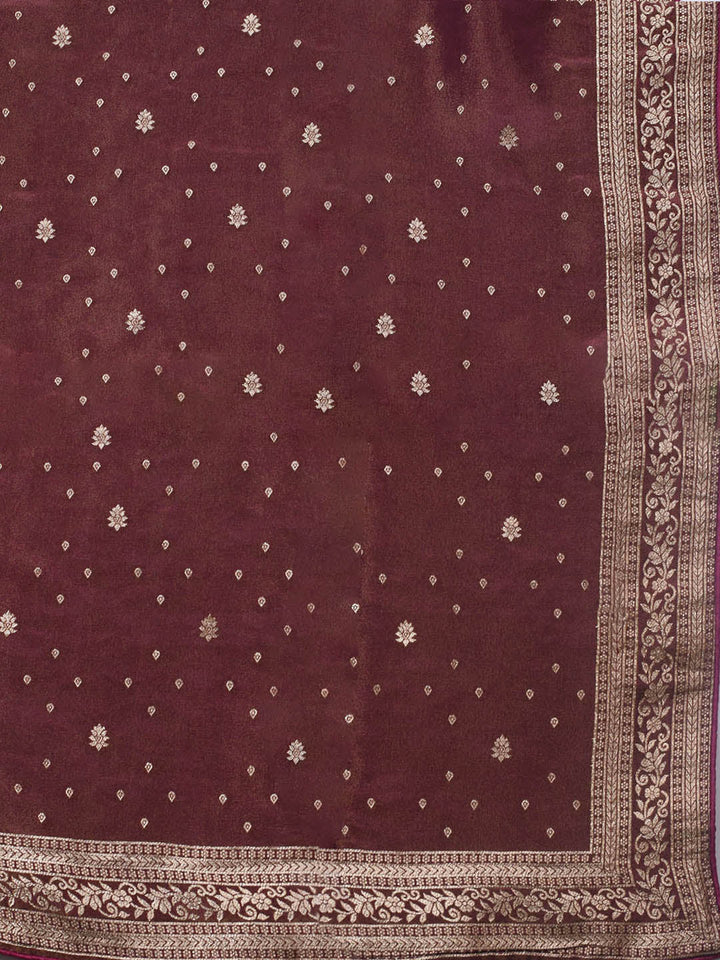 Embroidered Art Silk Unstitched Suit Piece With Dupatta