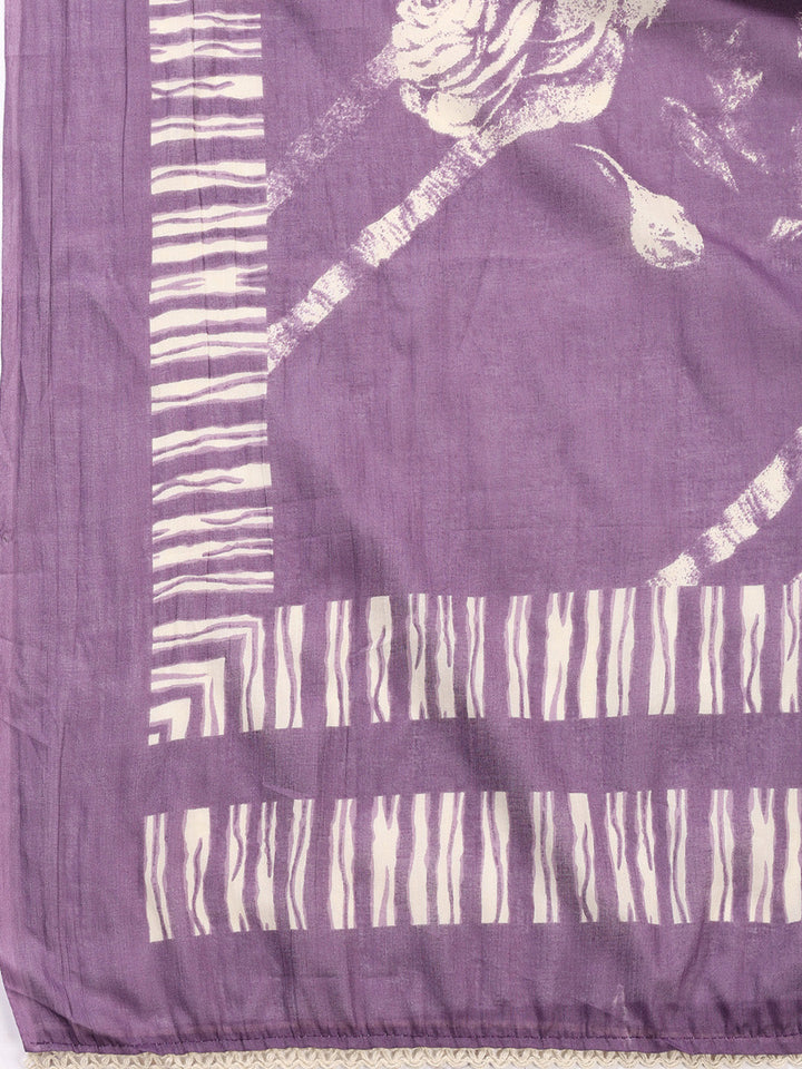 Printed Cotton Blend Unstitched Suit With Dupatta