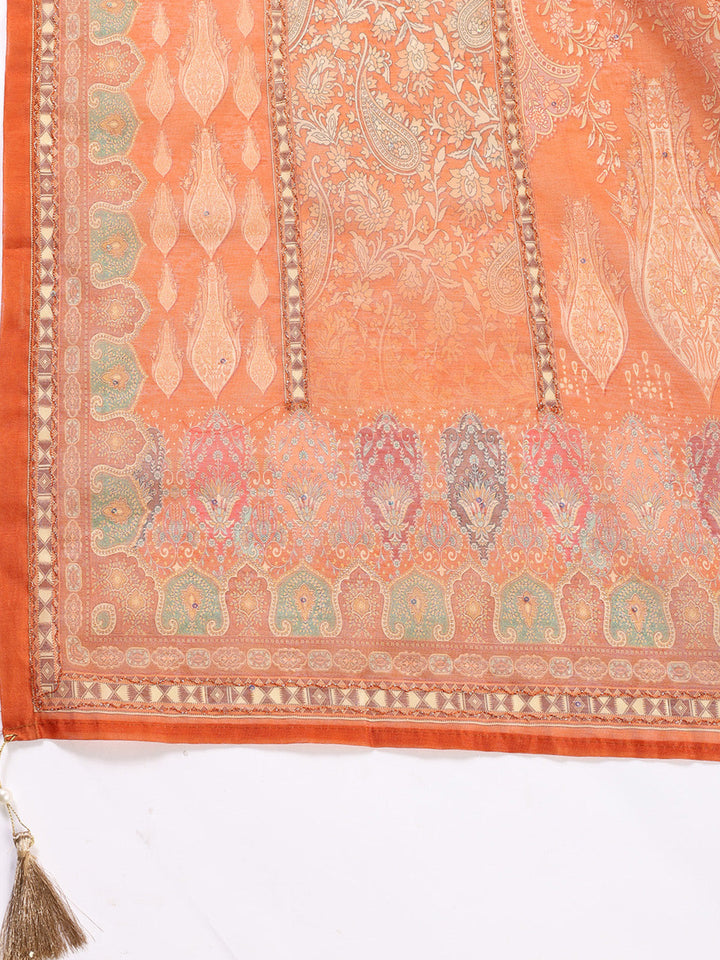 Neck Patti Chanderi Unstitched Suit With Dupatta