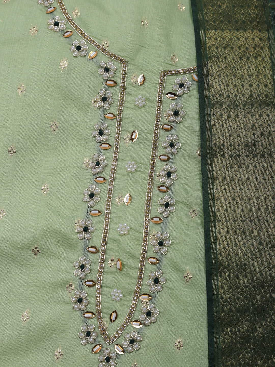 Embroidered Cotton Unstitched Suit With Pant &amp; Dupatta