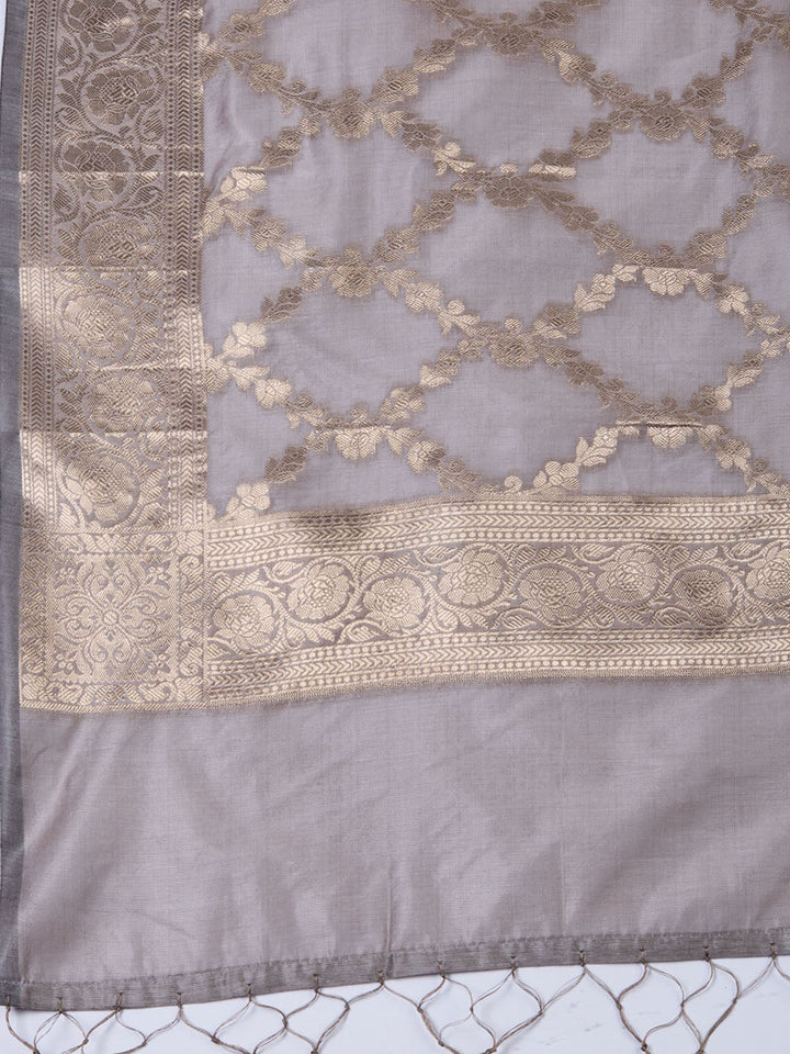 Woven Chanderi Unstitched Suit With Dupatta