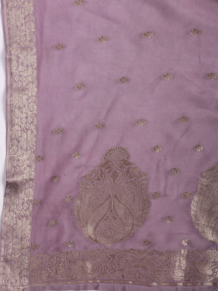 Neck Embroidered Chanderi Unstitched Suit With Dupatta