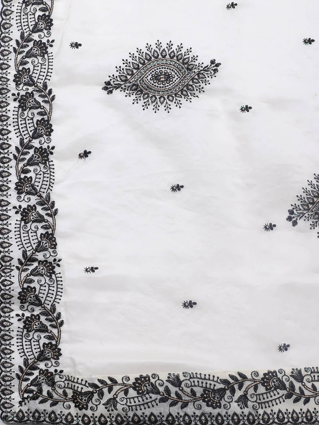 Neck Embroidery Organza Unstitched Suit Piece With Dupatta