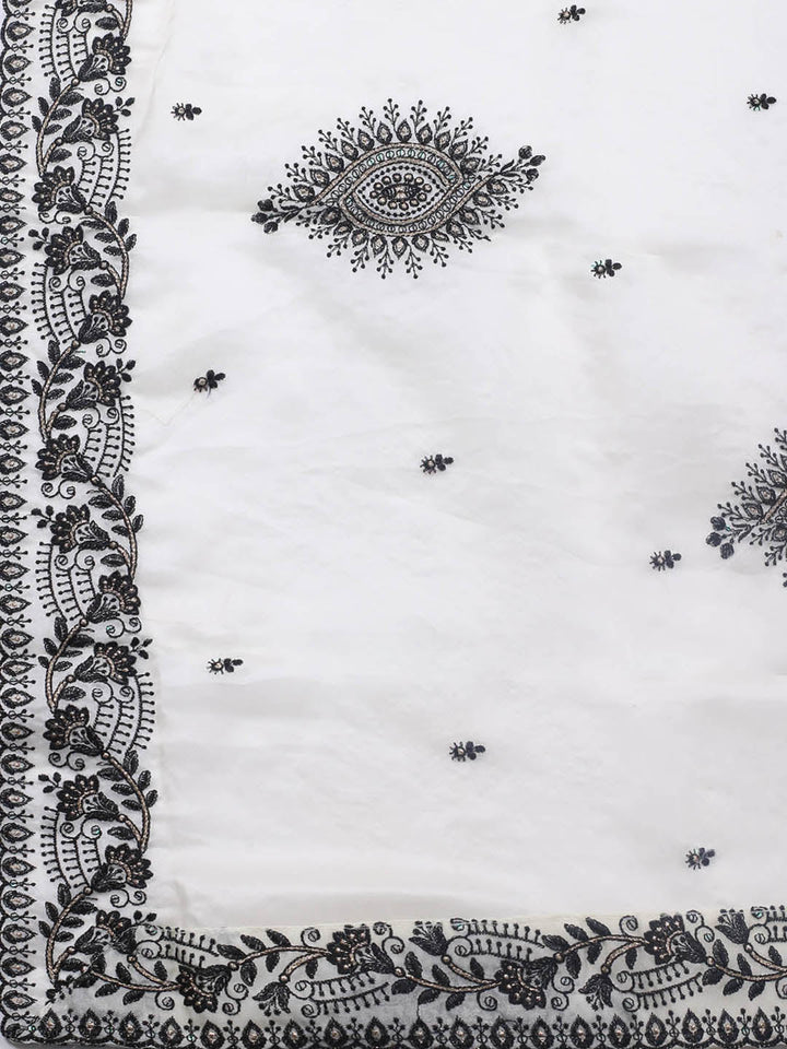 Neck Embroidery Organza Unstitched Suit Piece With Dupatta