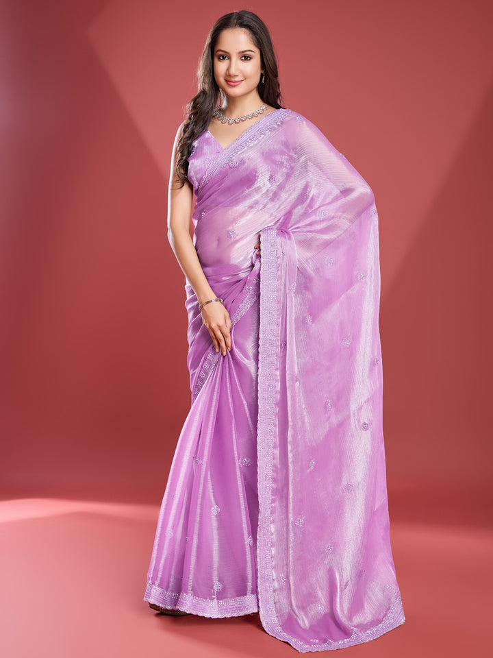 Embroidered Chinon Saree
