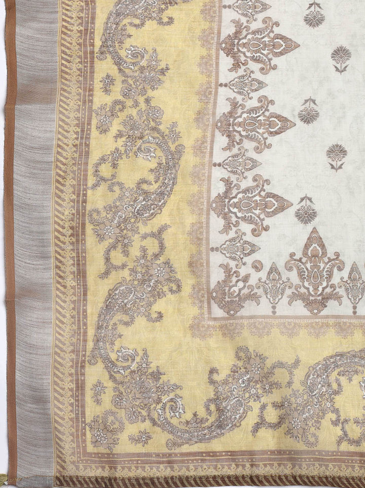 Printed Linen Unstitched Suit Piece With Dupatta
