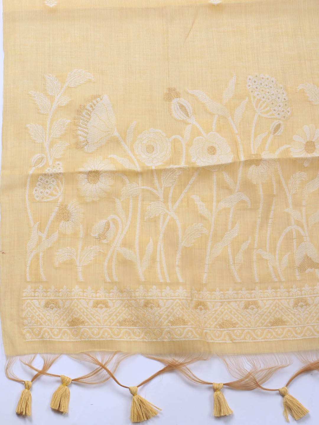 Neck Embroidery Chanderi Unstitched Suit With Dupatta