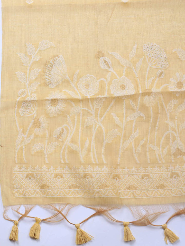 Neck Embroidery Chanderi Unstitched Suit With Dupatta