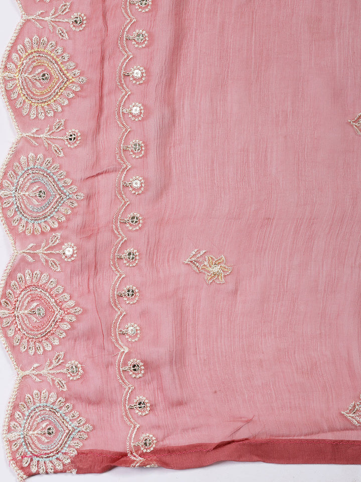 Embroidered Chanderi Unstitched Suit Piece With Dupatta