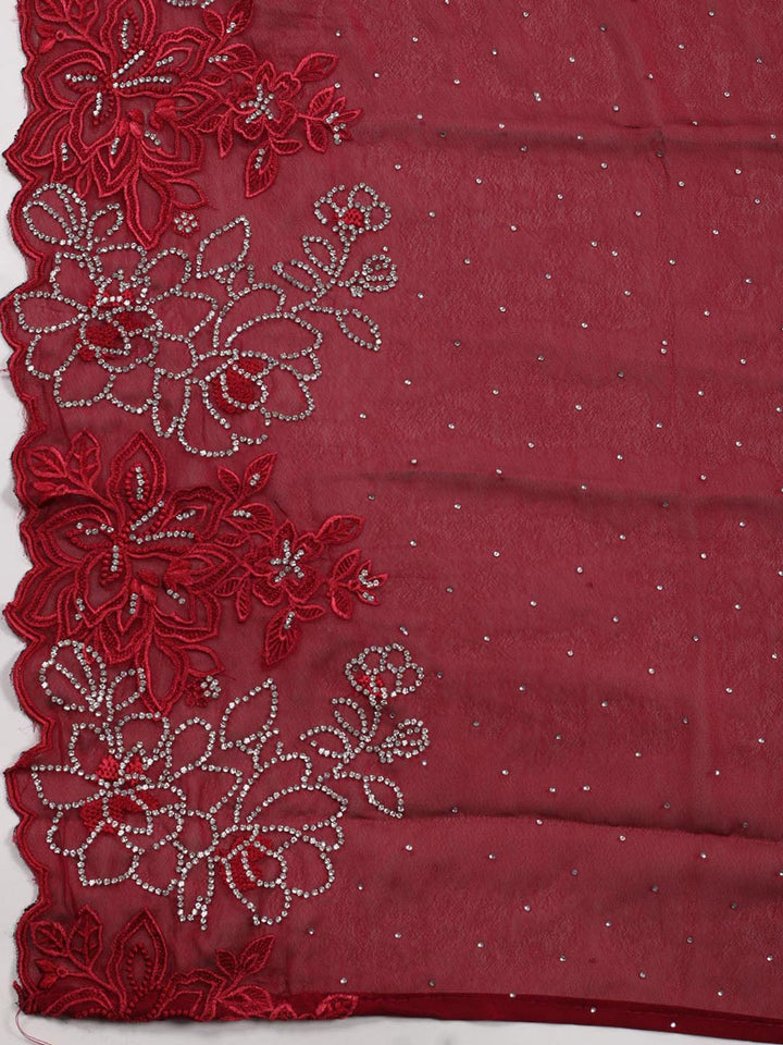 Stone Embroidery Art Silk Unstitched Suit Piece With Dupatta