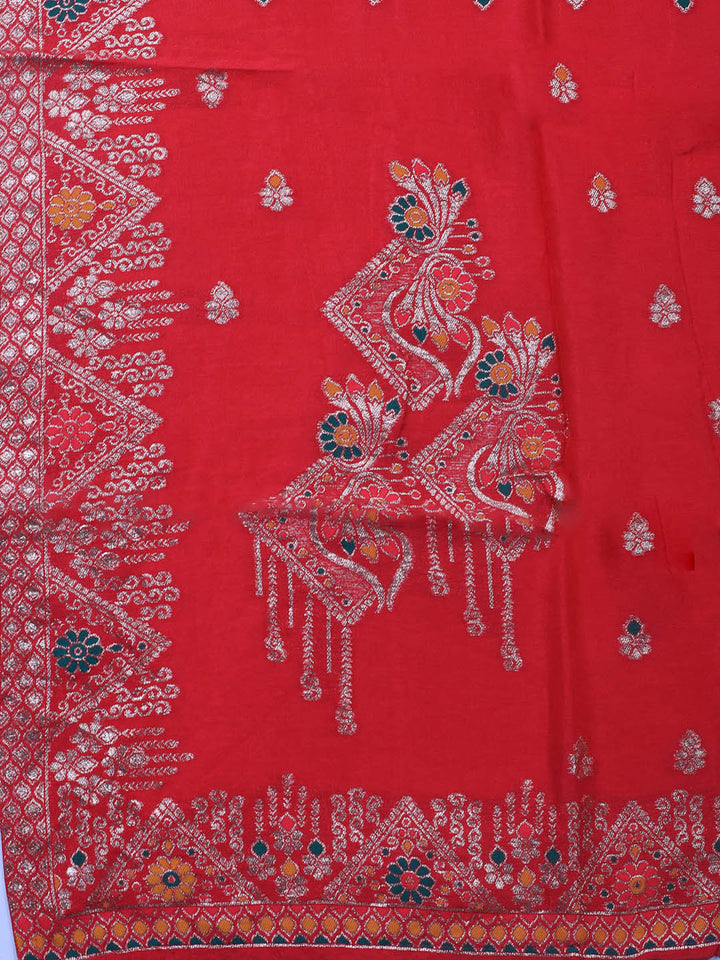 Neck Embroidery Chanderi Unstitched Suit With Dupatta