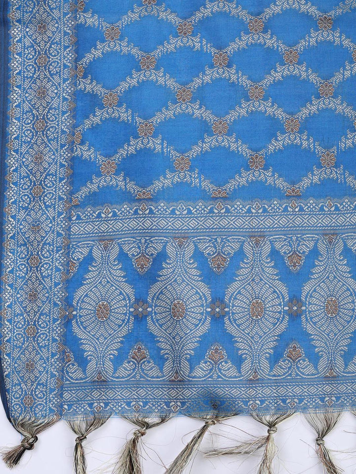 Floral Woven Booti Chanderi Unstitched Suit With Dupatta