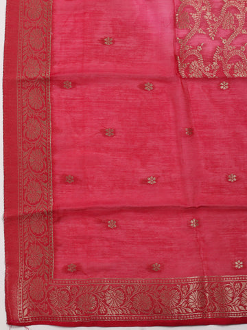 Neck Embroidery Chanderi Unstitched Suit With Dupatta