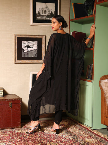 Sequin Embroidered Georgette Kaftan Kurti With Pants