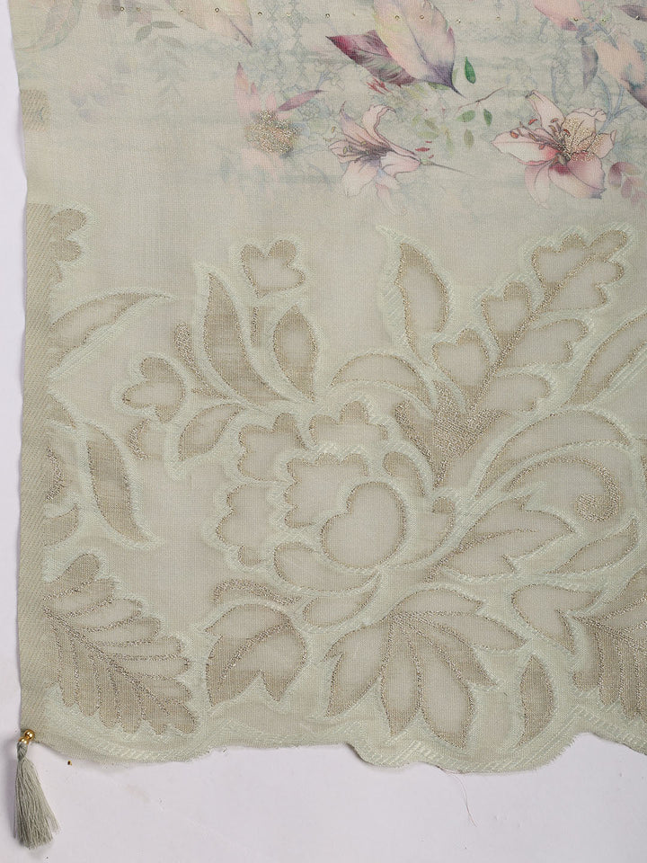 Embroidery Linen Unstitched Suit With Dupatta