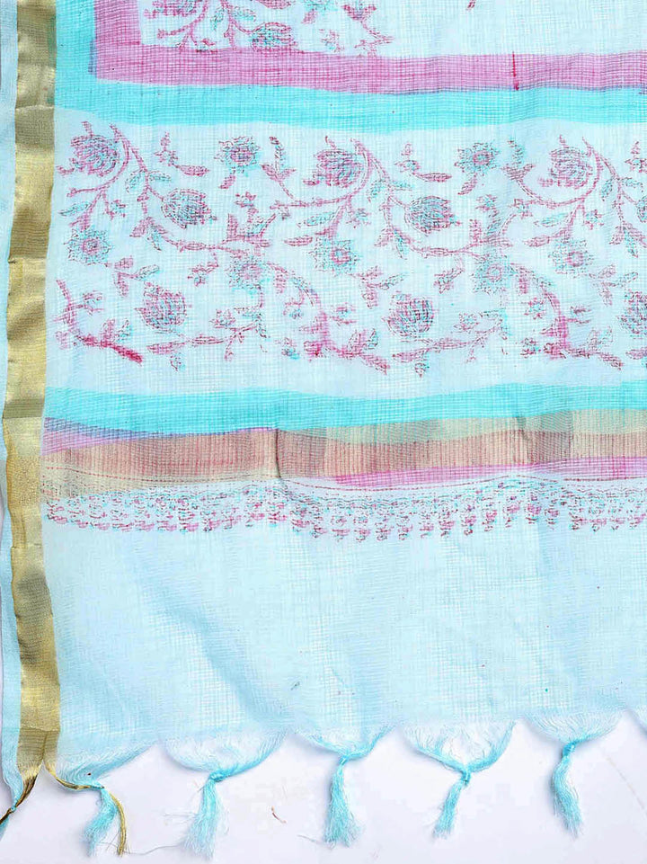 Printed Cotton Blend Unstitched Suit With Dupatta