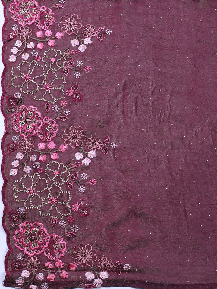 Embroidered Chinon Unstitched Suit With Dupatta