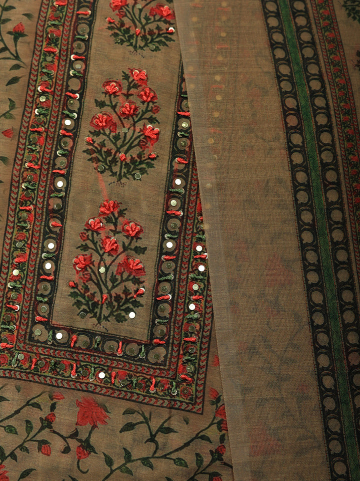 Embroidered Cotton Unstitched Suit With Pant &amp; Dupatta