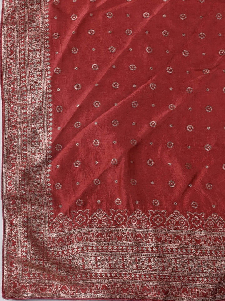 Embroidered Art Silk Unstitched Suit Piece With Dupatta