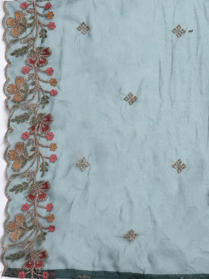 Neck Embroidery Organza Unstitched Suit Piece With Dupatta