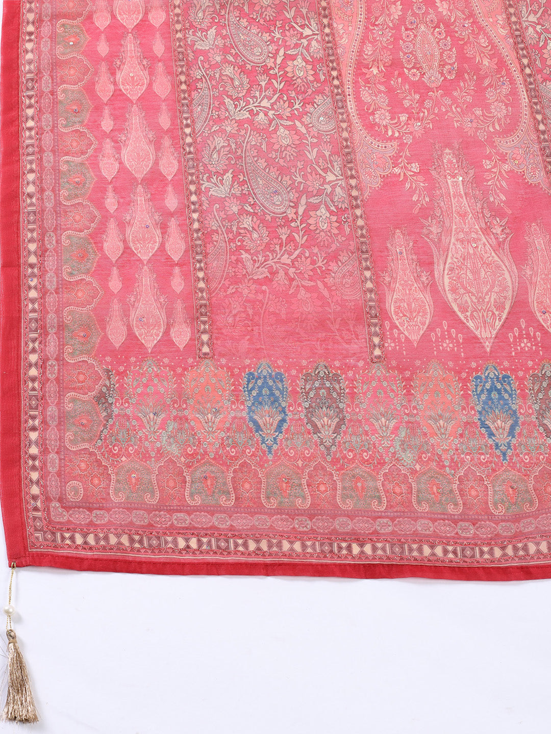 Neck Patti Chanderi Unstitched Suit With Dupatta