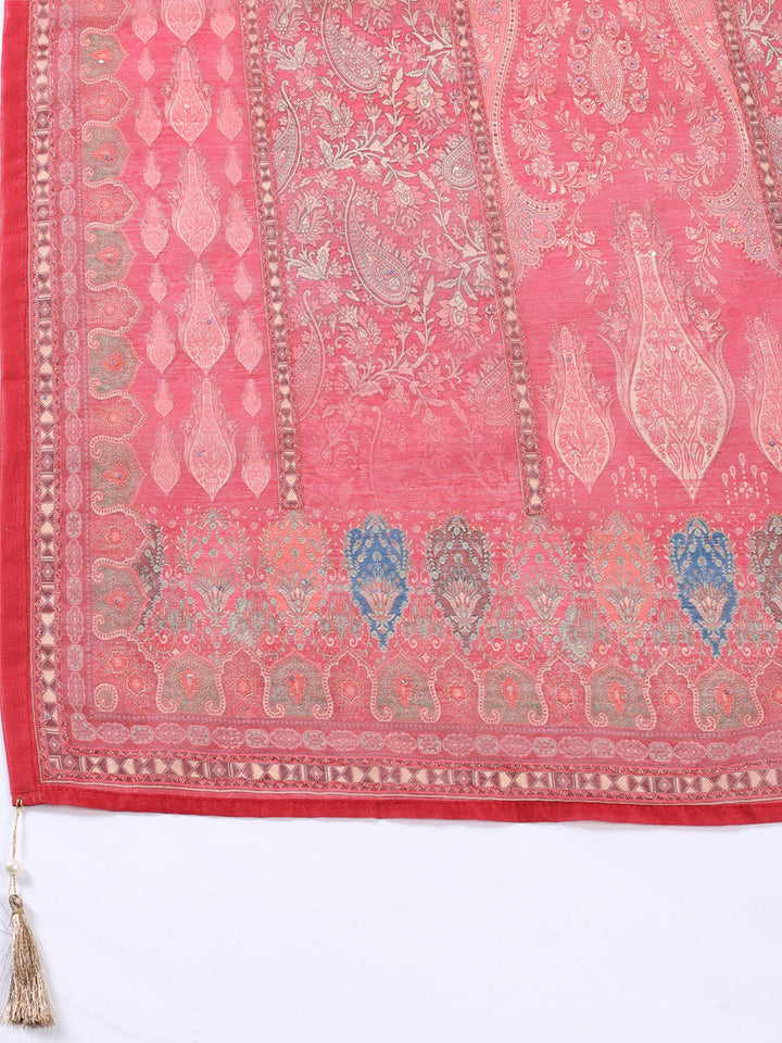 Neck Patti Chanderi Unstitched Suit With Dupatta