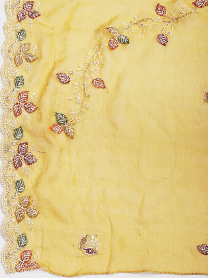Embroidered Chinnon Unstitched Suit Piece With Dupatta