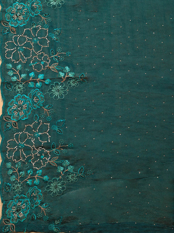 Embroidered Chinon Unstitched Suit With Dupatta