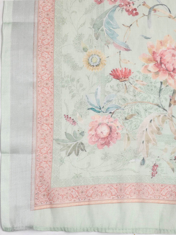 Floral Printed Linen Unstitched Suit Piece With Dupatta