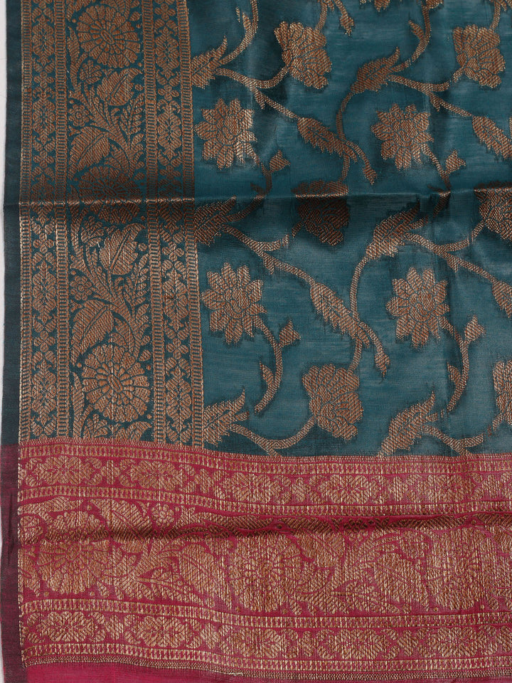Neck Embroidered Chanderi Unstitched Suit Piece With Dupatta