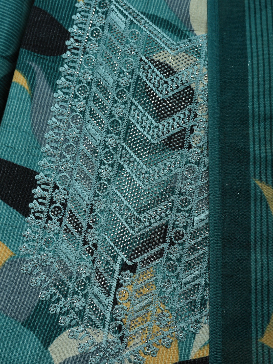 Printed Chanderi Unstitched Suit With Pant &amp; Dupatta