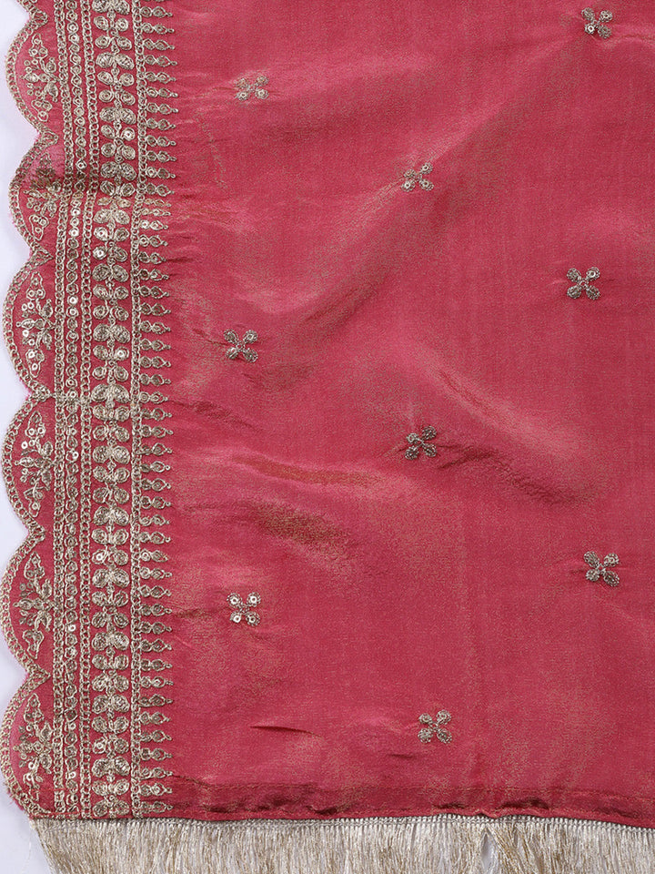 Neck Embroidered Tissue Unstitched Suit With Dupatta