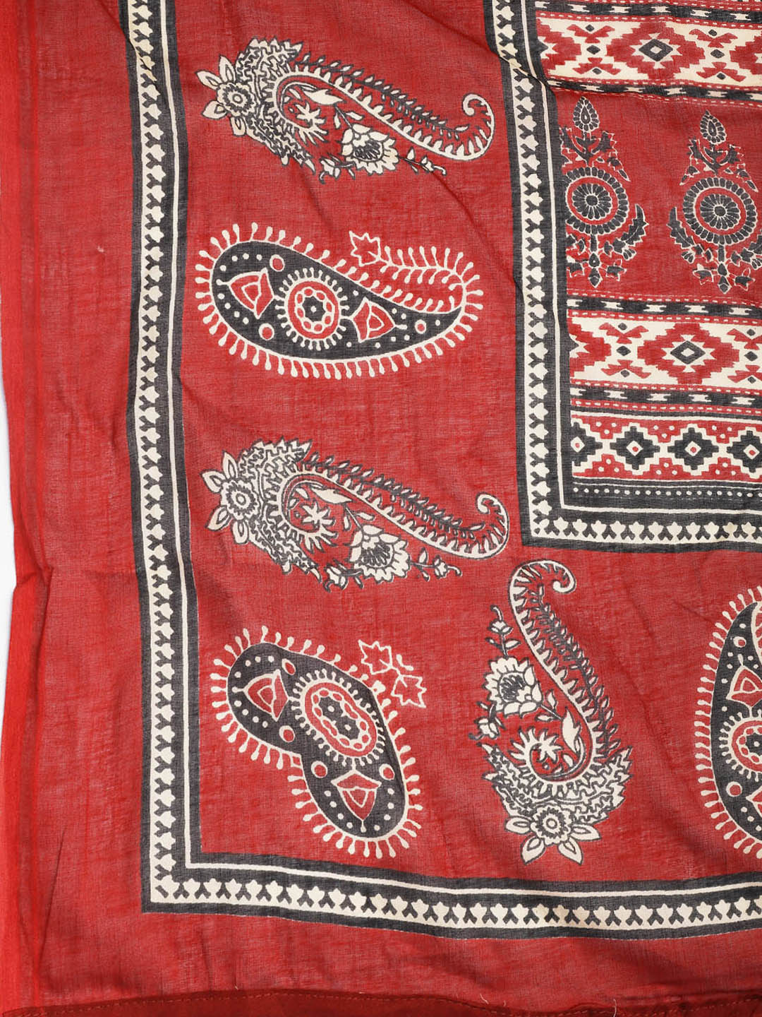 Patch Neck Cotton Blend Unstitched Suit With Dupatta