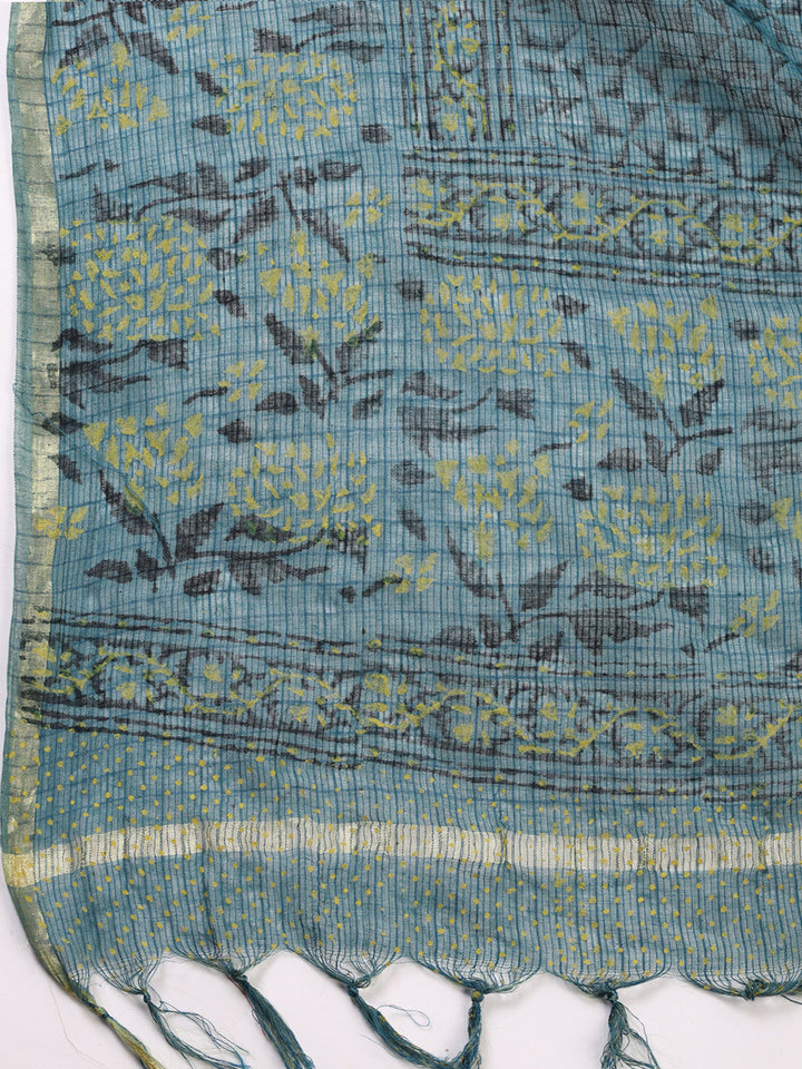 Printed Cotton Blend Unstitched Suit With Dupatta