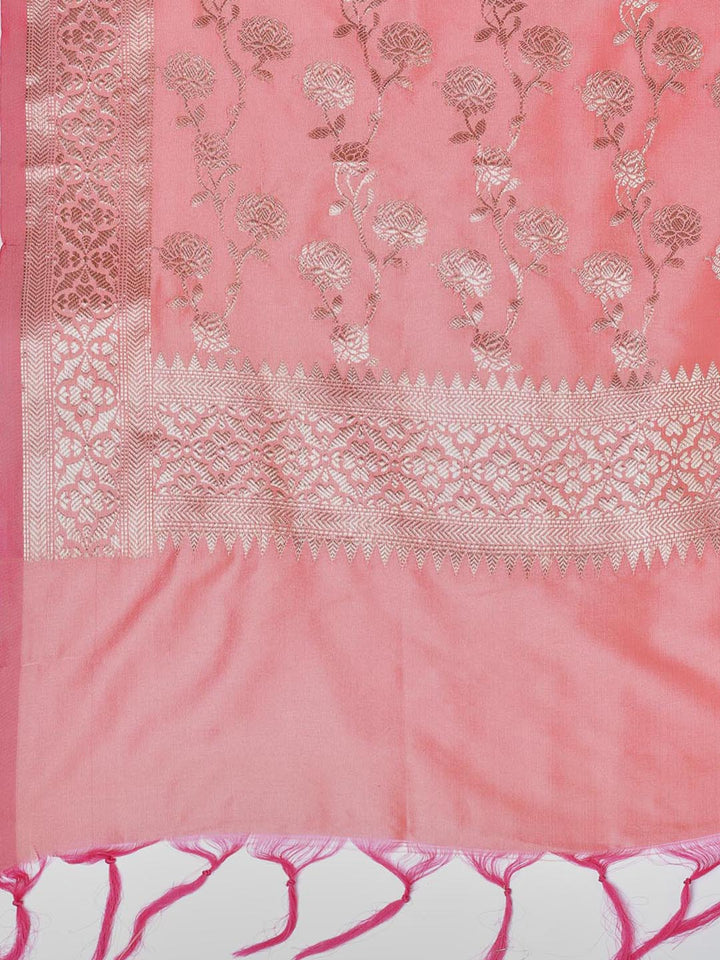 Floral Woven Booti Chanderi Unstitched Suit With Dupatta