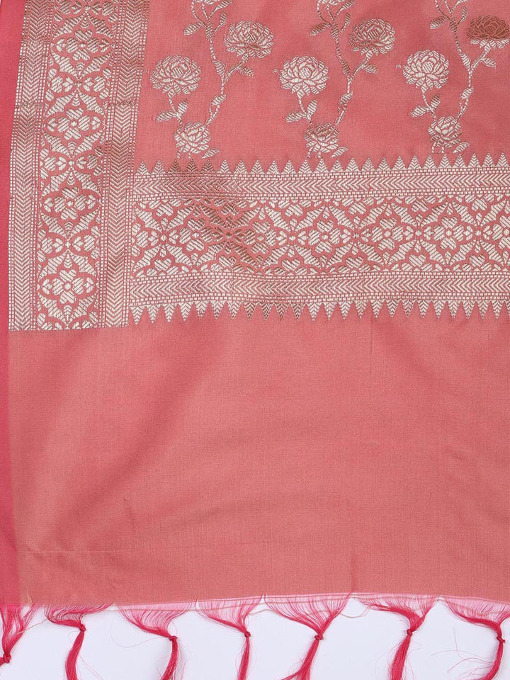 Floral Woven Booti Chanderi Unstitched Suit With Dupatta