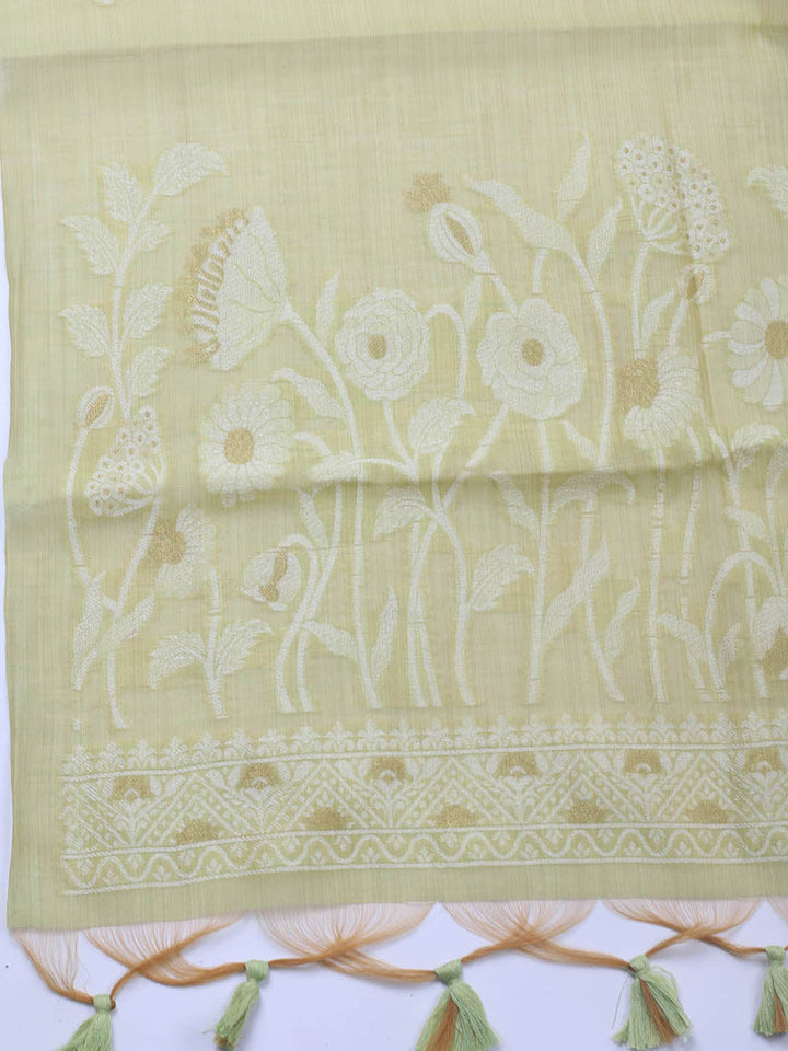 Neck Embroidery Chanderi Unstitched Suit With Dupatta