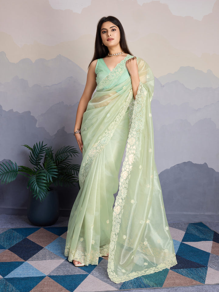 Embroidered Net Saree