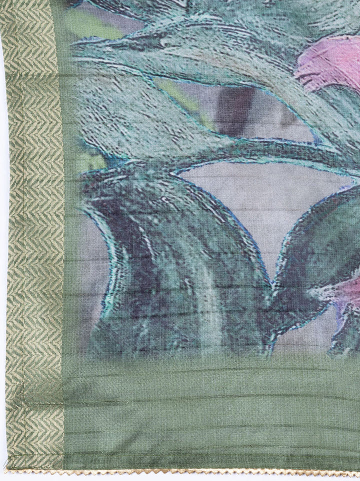 Neck Embroidered Tussar Unstitched Suit With Dupatta