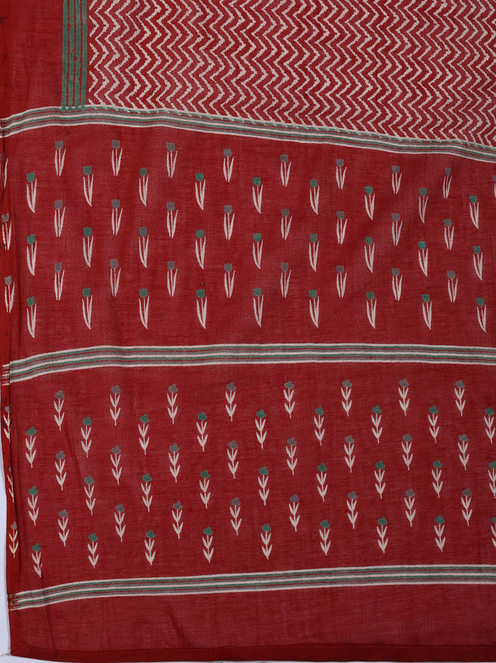 Neck Work Printed Cotton Blend Unstitched Suit With Dupatta