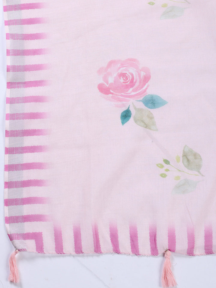 Floral Printed Linen Unstitched Suit With Dupatta