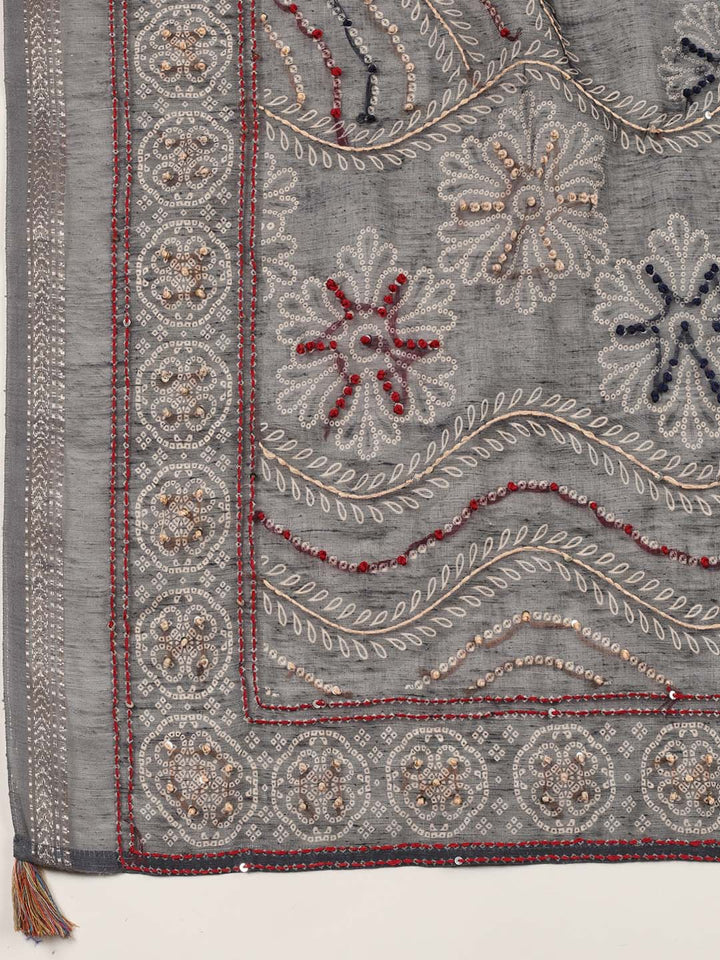 Yoke Embroidery Chanderi Unstitched Suit Piece With Dupatta