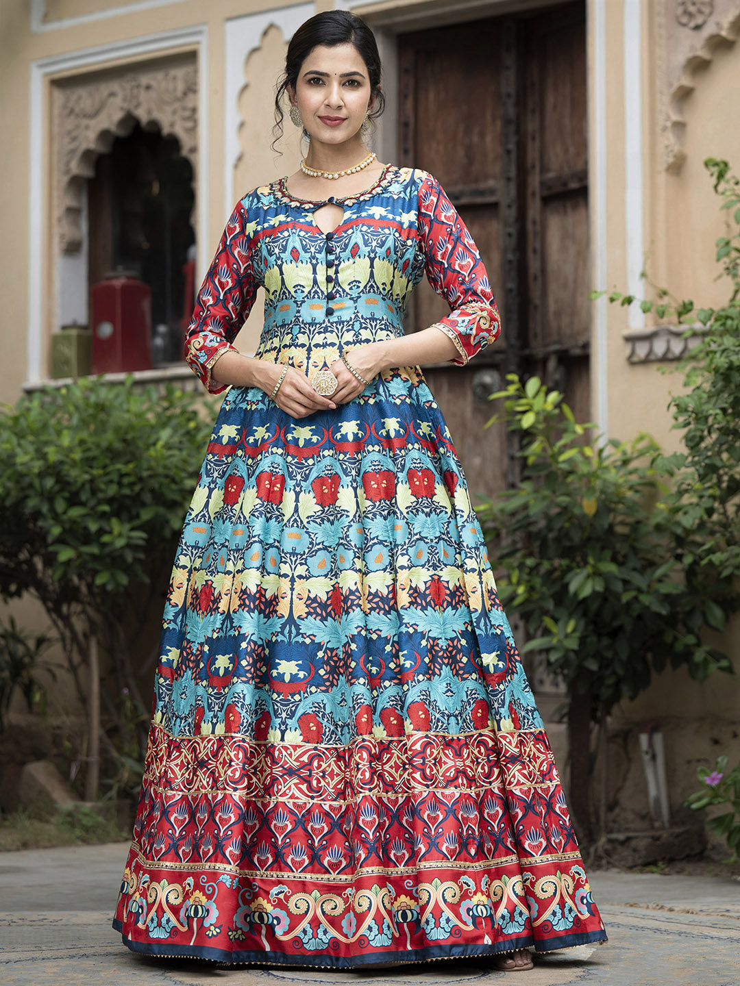 Digital Printed Anarkali Kurta With Churidar &amp; Dupatta